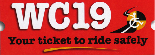 Graphic of a WC19 ticket: Your ticket to ride safetly