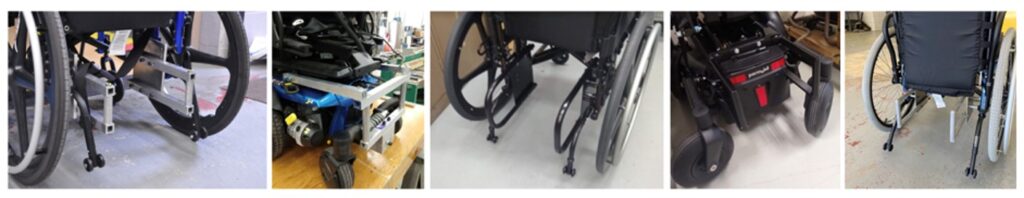 Pictures of add-on UDIG attachments for five different wheelchairs
